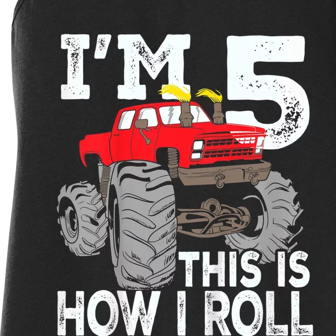 K.i.d.s Monster Trucks 5th Birthday Party Shirt Five Years Women's Racerback Tank