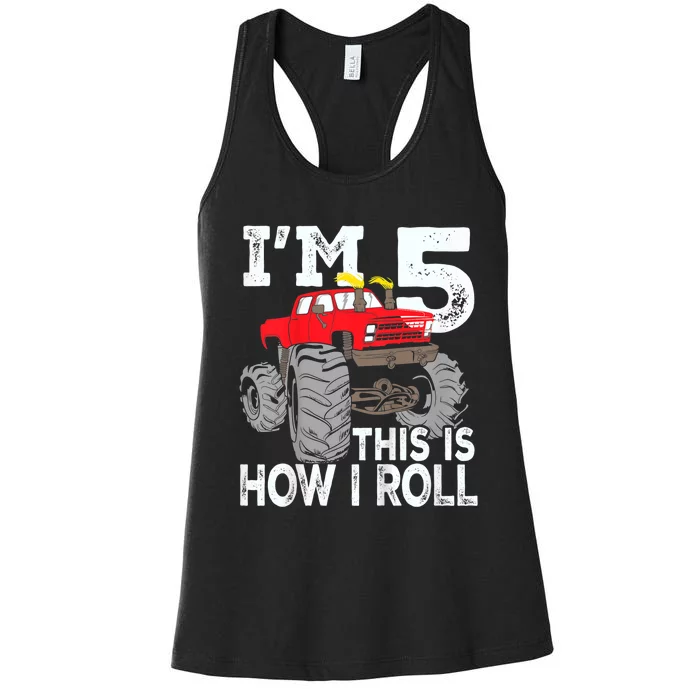 K.i.d.s Monster Trucks 5th Birthday Party Shirt Five Years Women's Racerback Tank