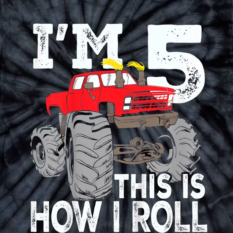 K.i.d.s Monster Trucks 5th Birthday Party Shirt Five Years Tie-Dye T-Shirt