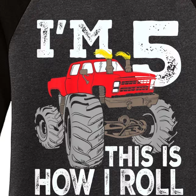 K.i.d.s Monster Trucks 5th Birthday Party Shirt Five Years Women's Tri-Blend 3/4-Sleeve Raglan Shirt