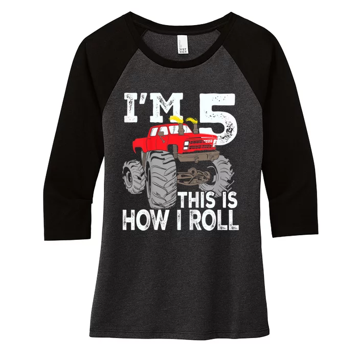 K.i.d.s Monster Trucks 5th Birthday Party Shirt Five Years Women's Tri-Blend 3/4-Sleeve Raglan Shirt