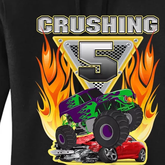 K.i.d.s Monster Truck Crushing being 5 Five Years Old 5th Birthday Women's Pullover Hoodie