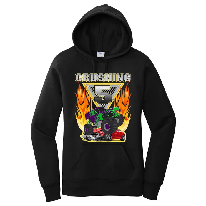 K.i.d.s Monster Truck Crushing being 5 Five Years Old 5th Birthday Women's Pullover Hoodie