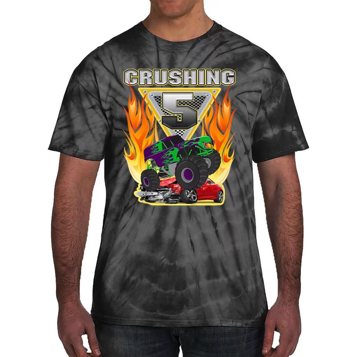 K.i.d.s Monster Truck Crushing being 5 Five Years Old 5th Birthday Tie-Dye T-Shirt