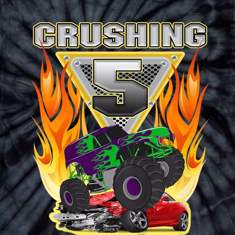 K.i.d.s Monster Truck Crushing being 5 Five Years Old 5th Birthday Tie-Dye T-Shirt