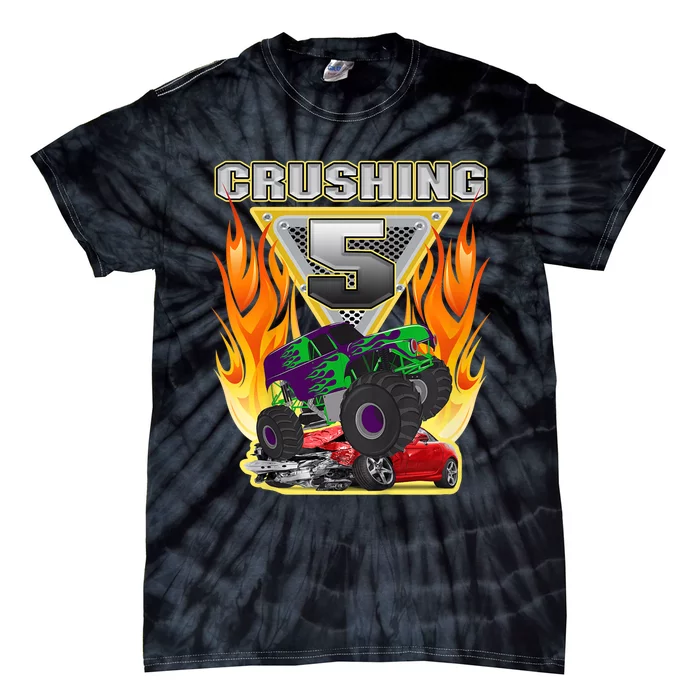 K.i.d.s Monster Truck Crushing being 5 Five Years Old 5th Birthday Tie-Dye T-Shirt