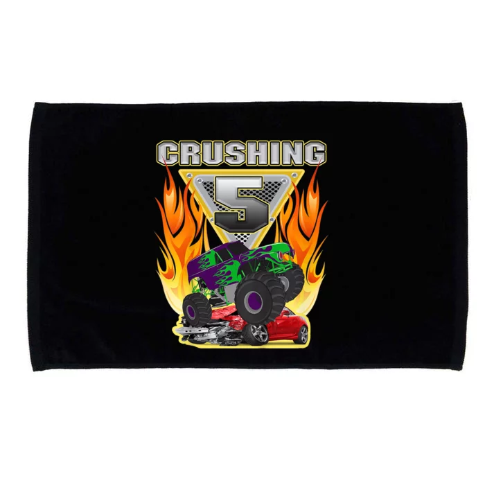 K.i.d.s Monster Truck Crushing being 5 Five Years Old 5th Birthday Microfiber Hand Towel