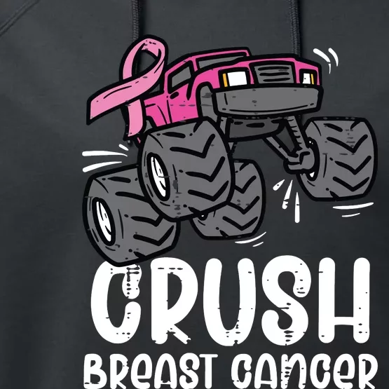 Kids Monster Truck Pink Breast Cancer Awareness Kids Performance Fleece Hoodie