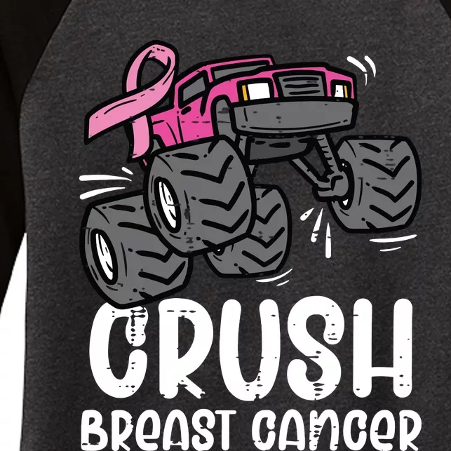 Kids Monster Truck Pink Breast Cancer Awareness Kids Women's Tri-Blend 3/4-Sleeve Raglan Shirt