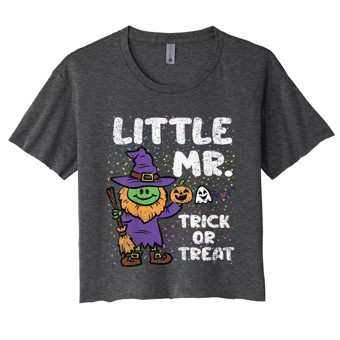 Kid Mr Trick Or Treat Halloween Costume Spooky Little Witch Women's Crop Top Tee