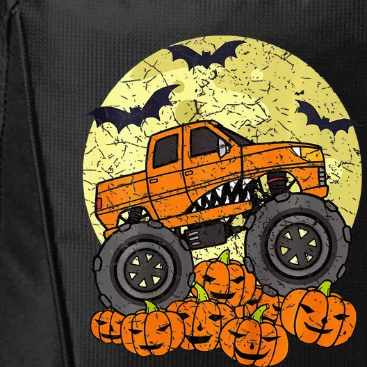 Kids Monster Truck Halloween Jack O Lantern Moon Pumpkin City Backpack