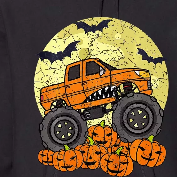 Kids Monster Truck Halloween Jack O Lantern Moon Pumpkin Premium Hoodie