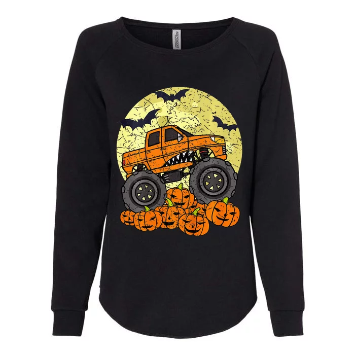 Kids Monster Truck Halloween Jack O Lantern Moon Pumpkin Womens California Wash Sweatshirt