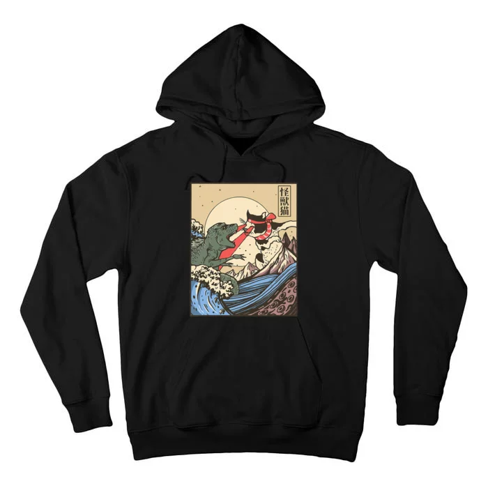 Kaiju Monster Vs Cat Laser Eye Fight Japanese Zilla Tall Hoodie