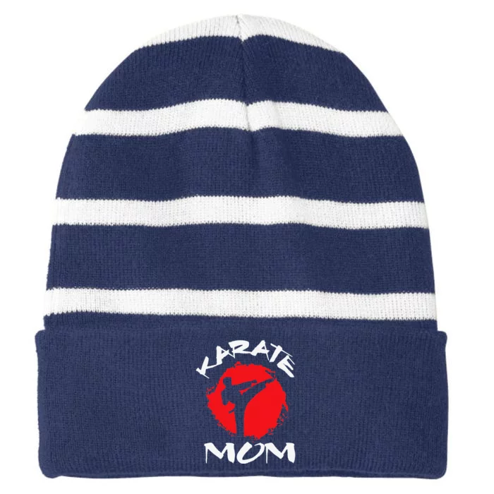 Karate Mom Vintage Martial Art Self And Defense Mother's Day Striped Beanie with Solid Band