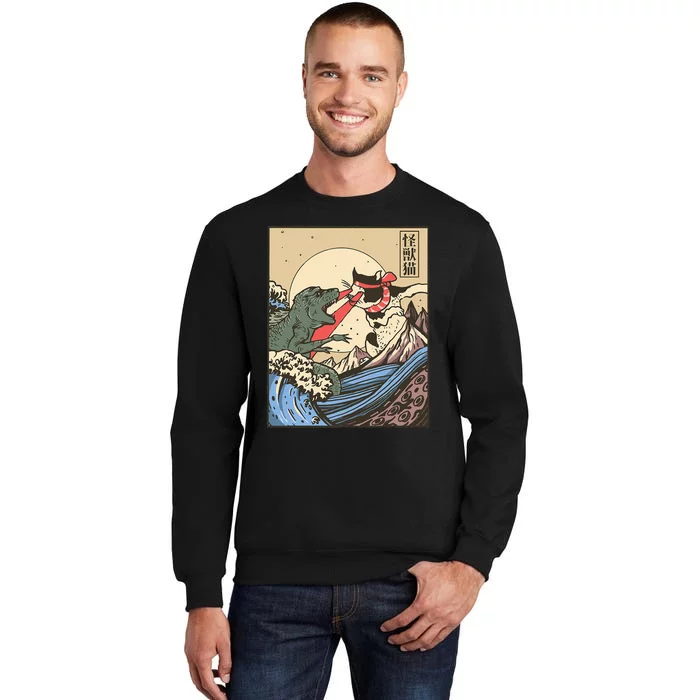 Kaiju Monster Vs Cat Laser Eye Fight Japanese Zilla Sweatshirt