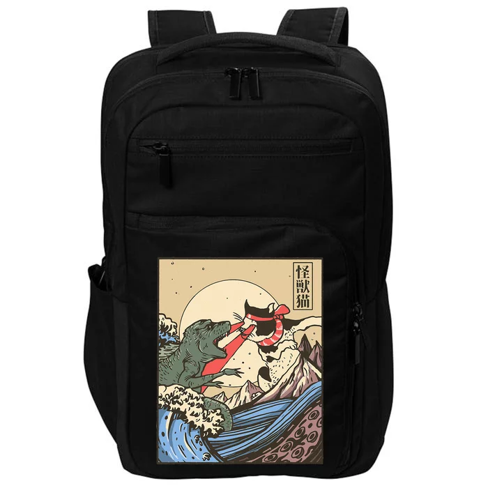 Kaiju Monster Vs Cat Laser Eye Fight Japanese Zilla Impact Tech Backpack