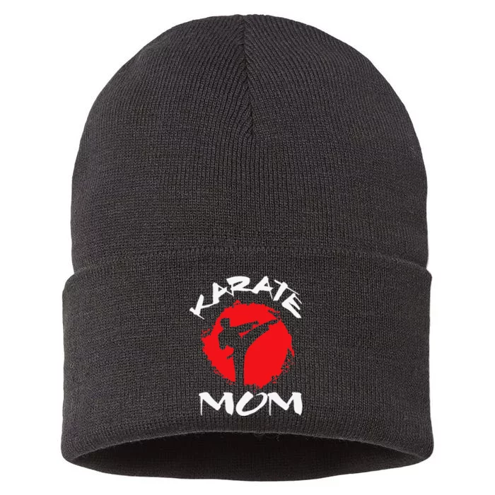 Karate Mom Vintage Martial Art Self and Defense Mother's Day Sustainable Knit Beanie