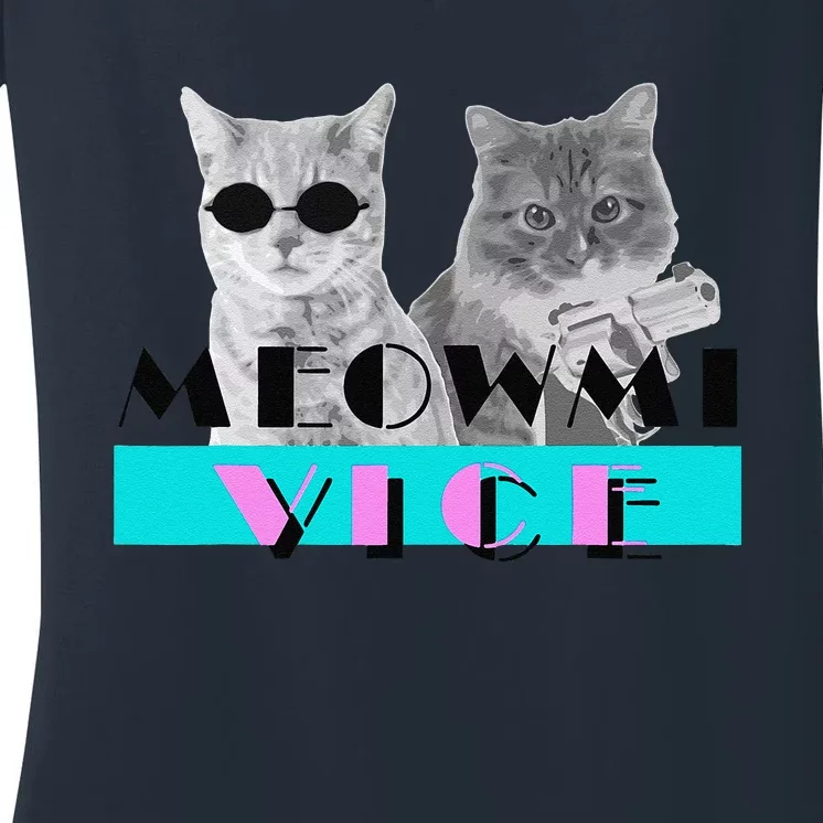 Kitten Meowmi Vice 80s Miami Funny Cat Lovers Gift Women's V-Neck T-Shirt