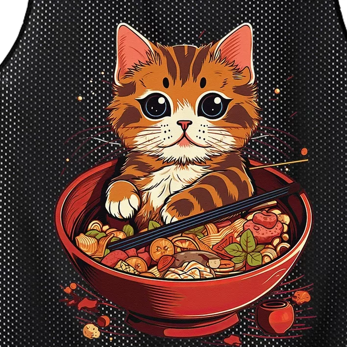 Kawaii neko cat ra bowl anime japanese noodles udon sushi Mesh Reversible Basketball Jersey Tank