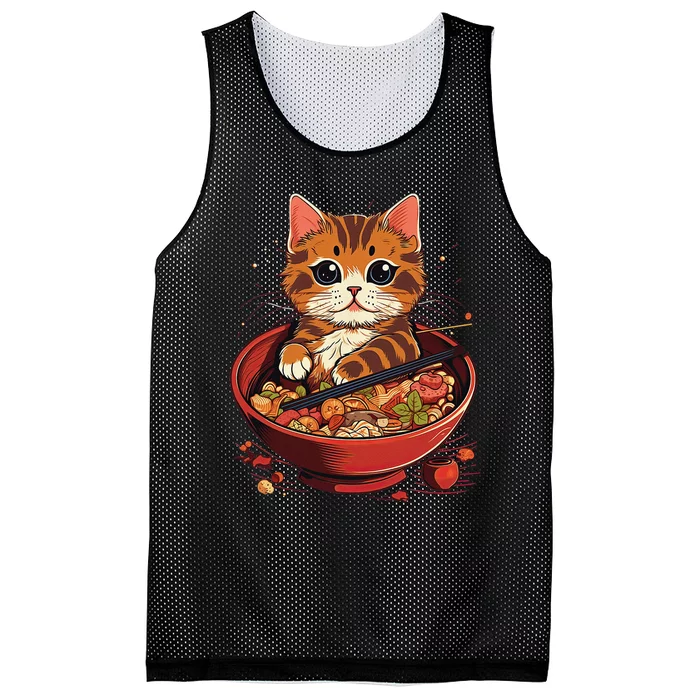 Kawaii neko cat ra bowl anime japanese noodles udon sushi Mesh Reversible Basketball Jersey Tank