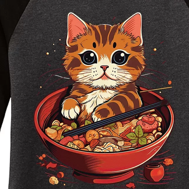 Kawaii neko cat ra bowl anime japanese noodles udon sushi Women's Tri-Blend 3/4-Sleeve Raglan Shirt