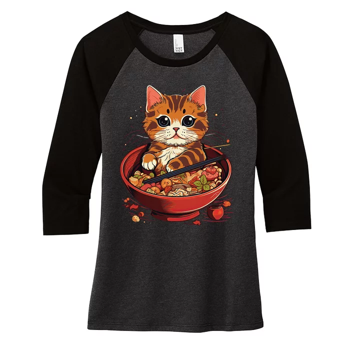 Kawaii neko cat ra bowl anime japanese noodles udon sushi Women's Tri-Blend 3/4-Sleeve Raglan Shirt