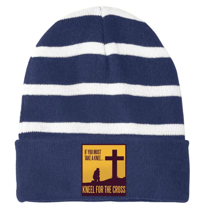 Kneel For The Cross Christian Striped Beanie with Solid Band