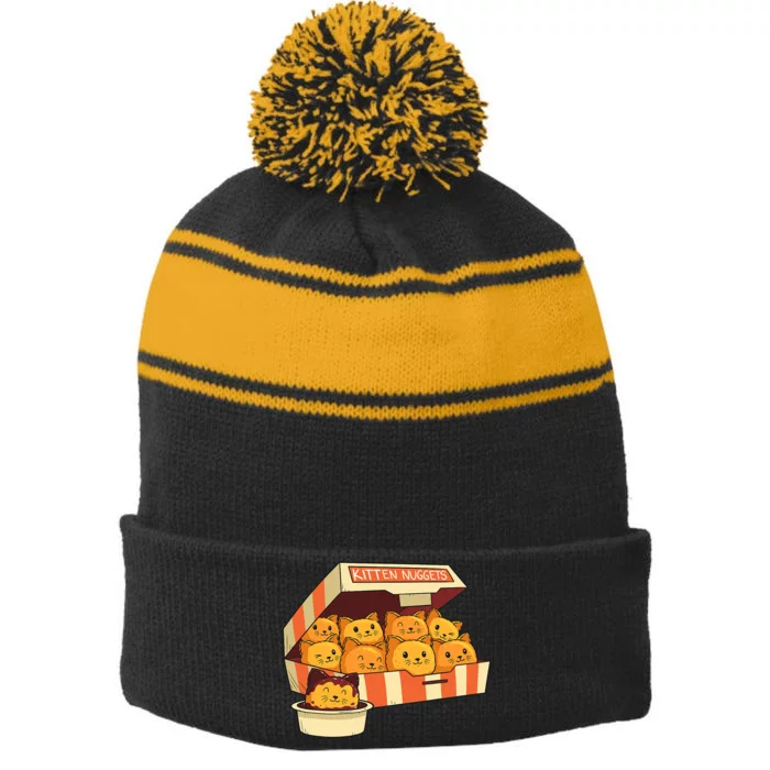 Kitten Nuggets Funny Cats & Chicken Nuggets Lover Funny Cat Stripe Pom Pom Beanie