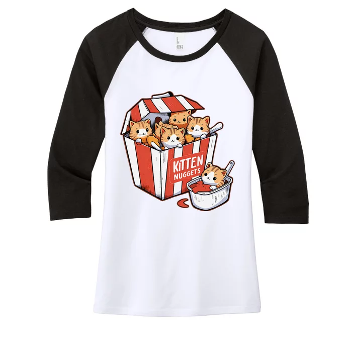 Kitten Nuggets Food Pun Cat Kittens Chicken Nuggets Women's Tri-Blend 3/4-Sleeve Raglan Shirt