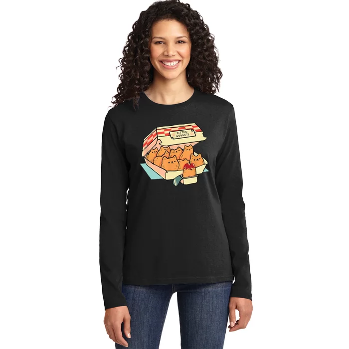 Kitten Nuggets Fast Food Cat And Chicken Nugget Lover Quote Ladies Long Sleeve Shirt