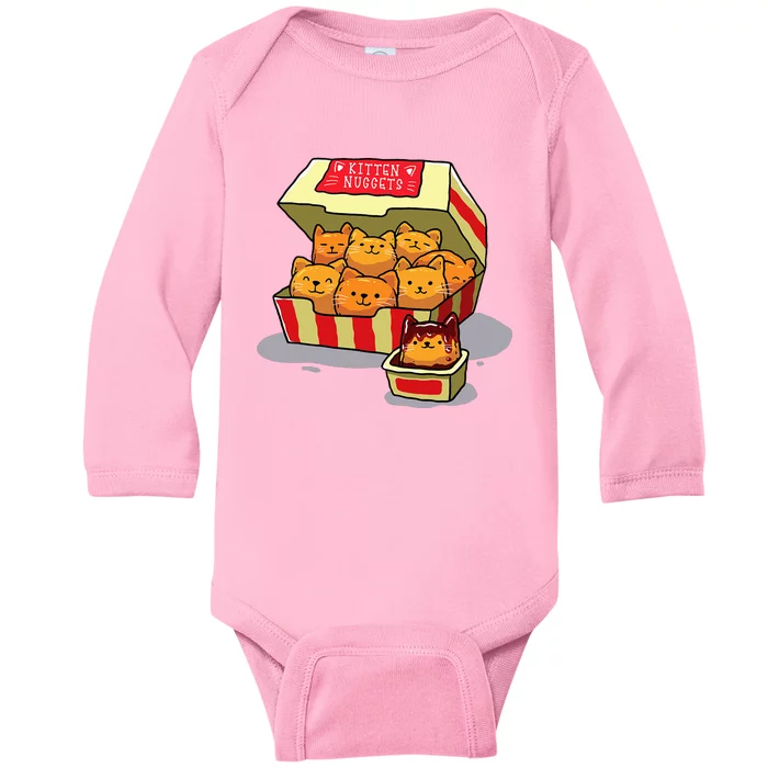 Kitten Nuggets Food Pun Cat Lover Gift Chicken Nuggets Baby Long Sleeve Bodysuit