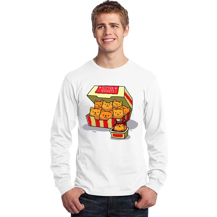 Kitten Nuggets Food Pun Cat Lover Gift Chicken Nuggets Tall Long Sleeve T-Shirt