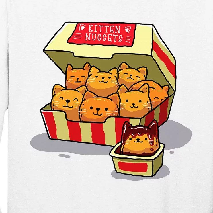 Kitten Nuggets Food Pun Cat Lover Gift Chicken Nuggets Tall Long Sleeve T-Shirt