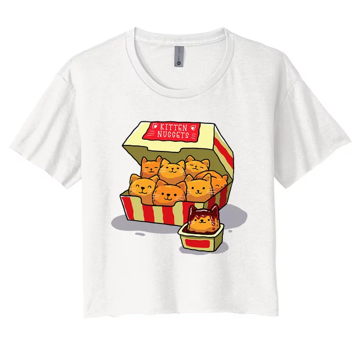 Kitten Nuggets Food Pun Cat Lover Gift Chicken Nuggets Women's Crop Top Tee