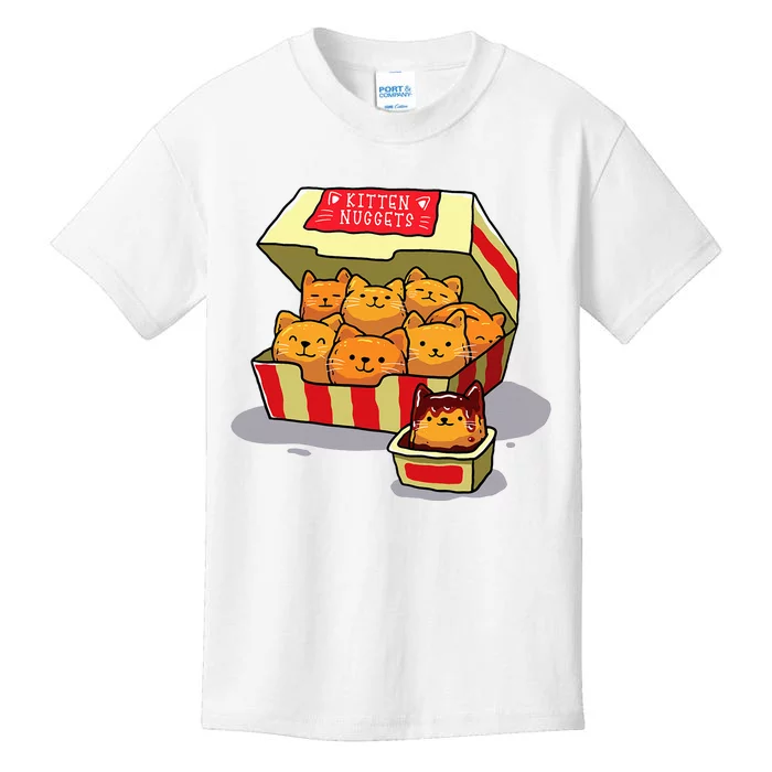 Kitten Nuggets Food Pun Cat Lover Gift Chicken Nuggets Kids T-Shirt