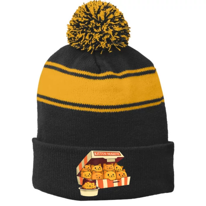 Kitten Nuggets Funny Cats And Chicken Nuggets Lover Funny Cat Stripe Pom Pom Beanie