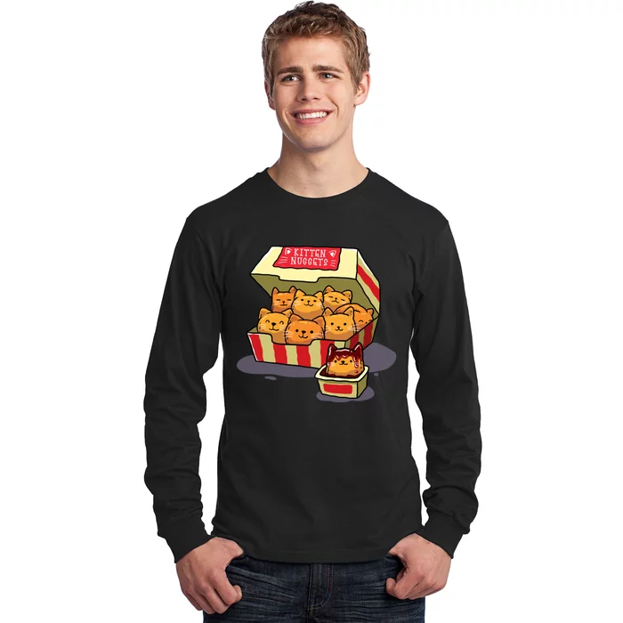 Kitten Nuggets Food Pun Cat Lover Gift Chicken Nuggets Long Sleeve Shirt