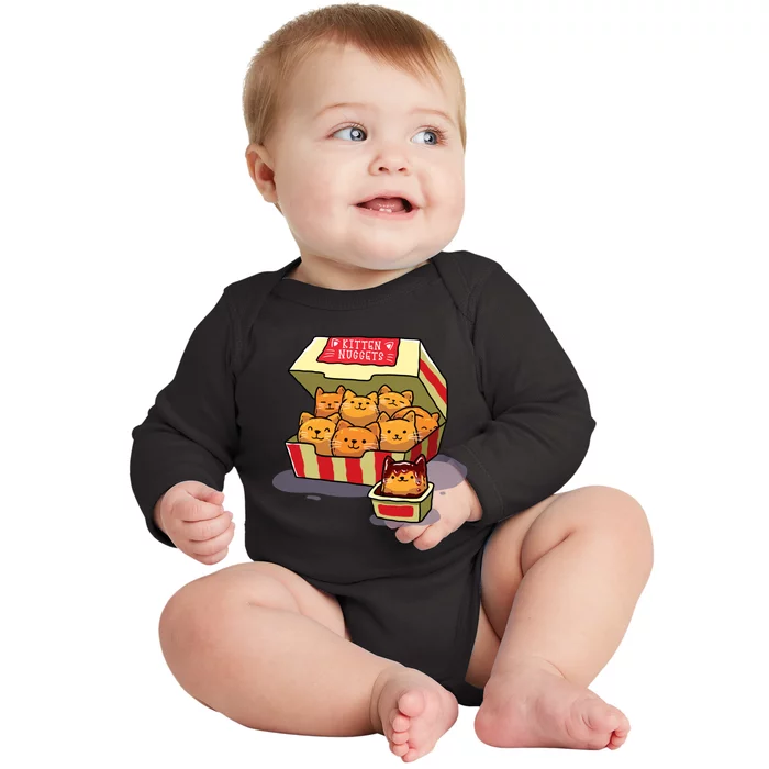 Kitten Nuggets Food Pun Cat Lover Gift Chicken Nuggets Baby Long Sleeve Bodysuit