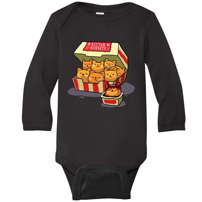 Kitten Nuggets Food Pun Cat Lover Gift Chicken Nuggets Baby Long Sleeve Bodysuit