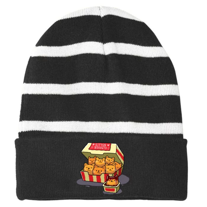 Kitten Nuggets Food Pun Cat Lover Gift Chicken Nuggets Striped Beanie with Solid Band