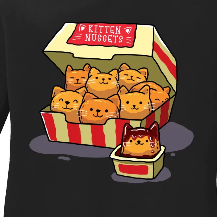 Kitten Nuggets Food Pun Cat Lover Gift Chicken Nuggets Ladies Long Sleeve Shirt