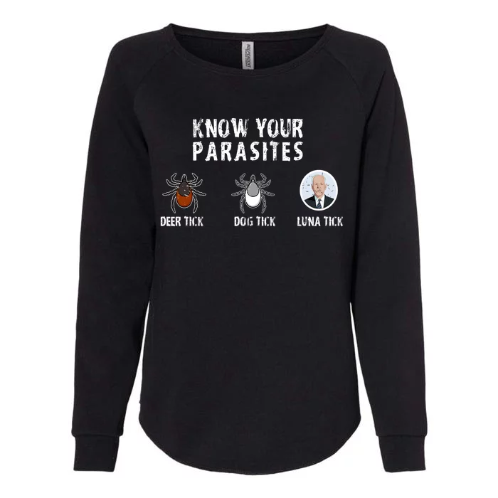 Know Your Parasites Anti Joe Biden Womens California Wash Sweatshirt