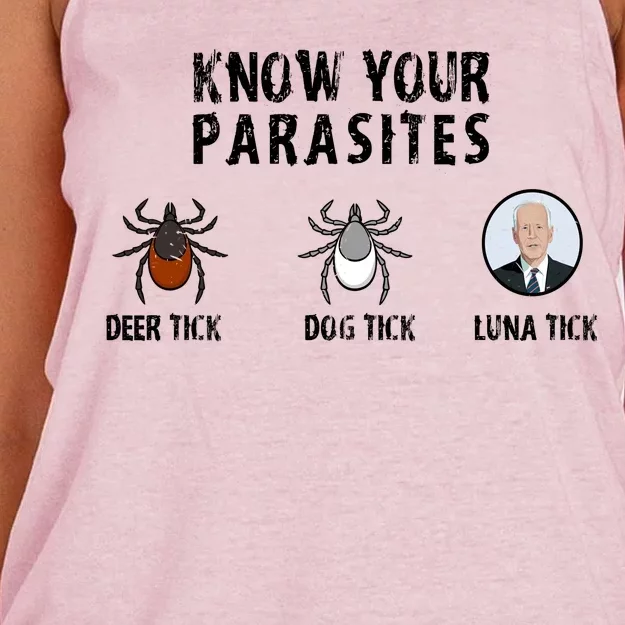 Know Your Parasites Anti Joe Biden Women's Knotted Racerback Tank