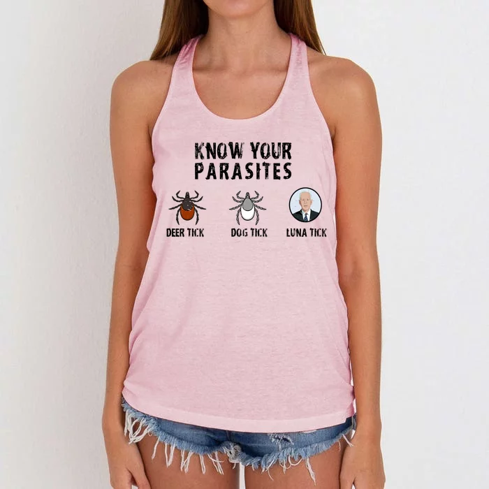 Know Your Parasites Anti Joe Biden Women's Knotted Racerback Tank