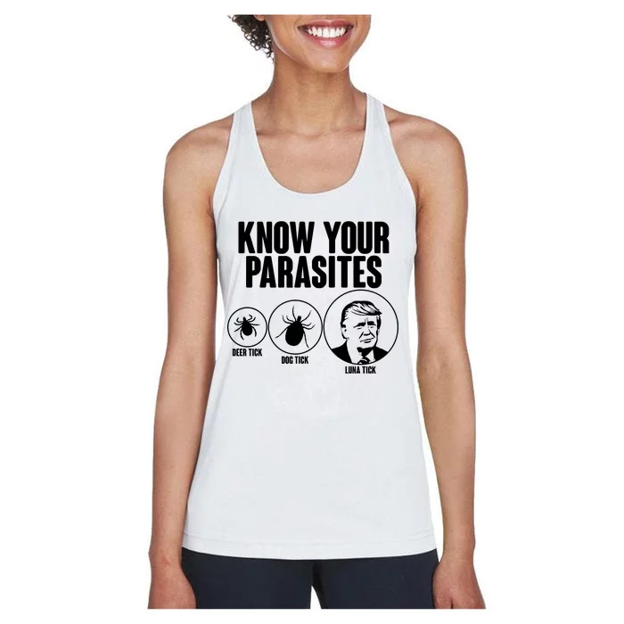 Know Your Parasites Deer Trick Dog Trick Luna Trick Women's Racerback Tank