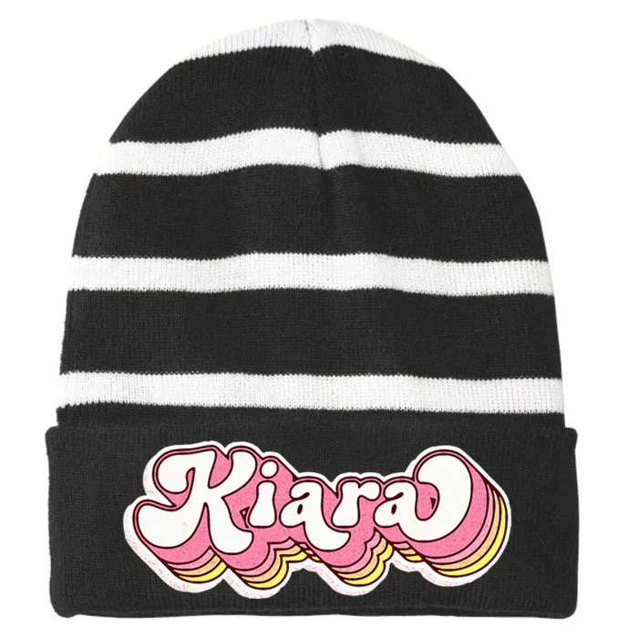 Kiara Name Personalized First Name Surname Striped Beanie with Solid Band