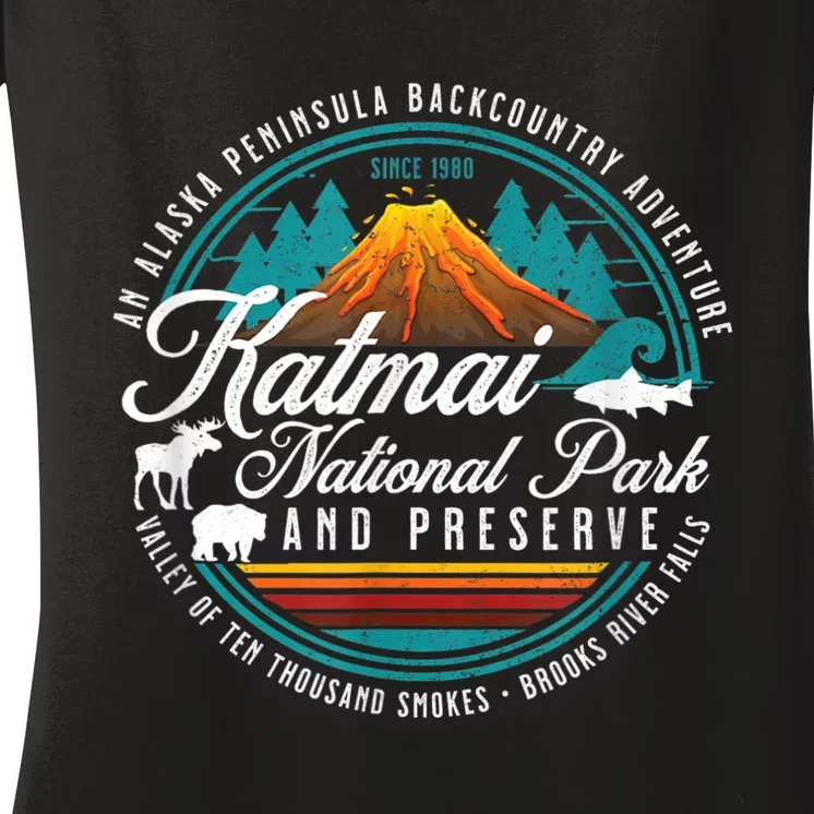 Katmai National Park Preserve Alaska Bear Watching Salmon Women's V-Neck T-Shirt