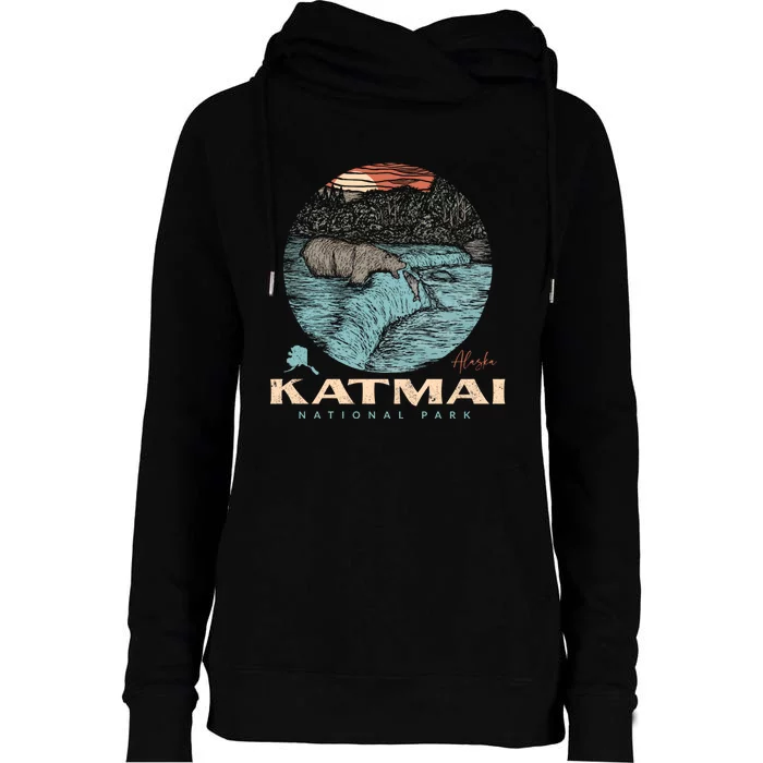 Katmai National Park Vintage Bear Womens Funnel Neck Pullover Hood