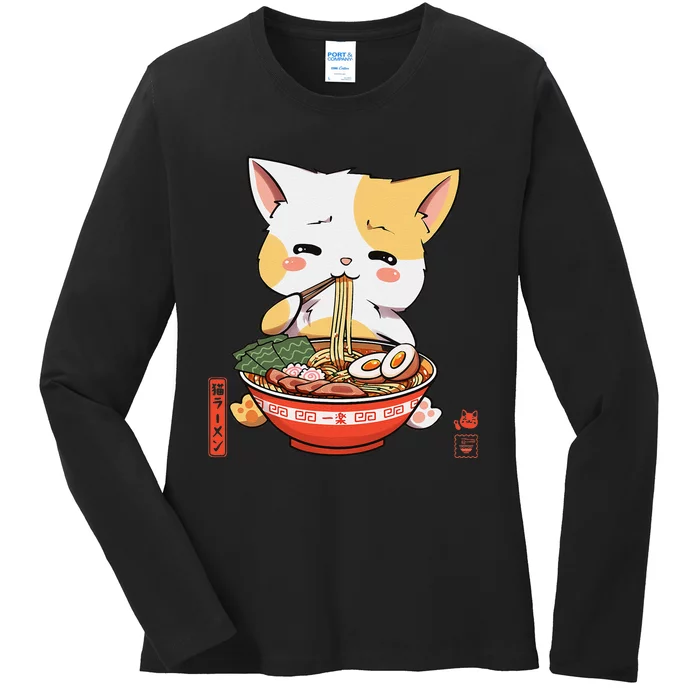 Kawaii Neko Ra Cute Ra Cat Japanese Noodle Funny Anime Ladies Long Sleeve Shirt